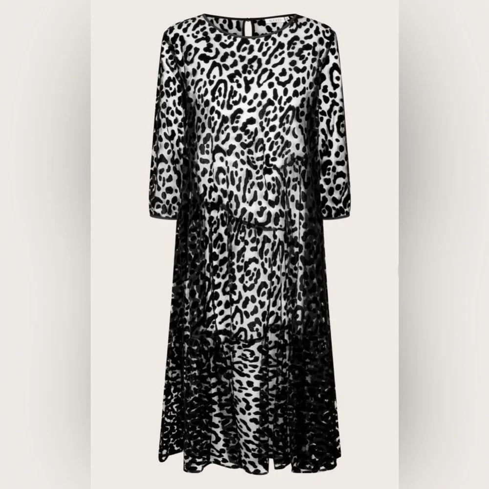 MASAI COPENHAGEN Otilo Leopard Velvet Jacquard Sheer Mesh Midi Dress